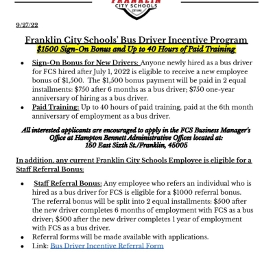 A press release about FCS' bus driver incentive program